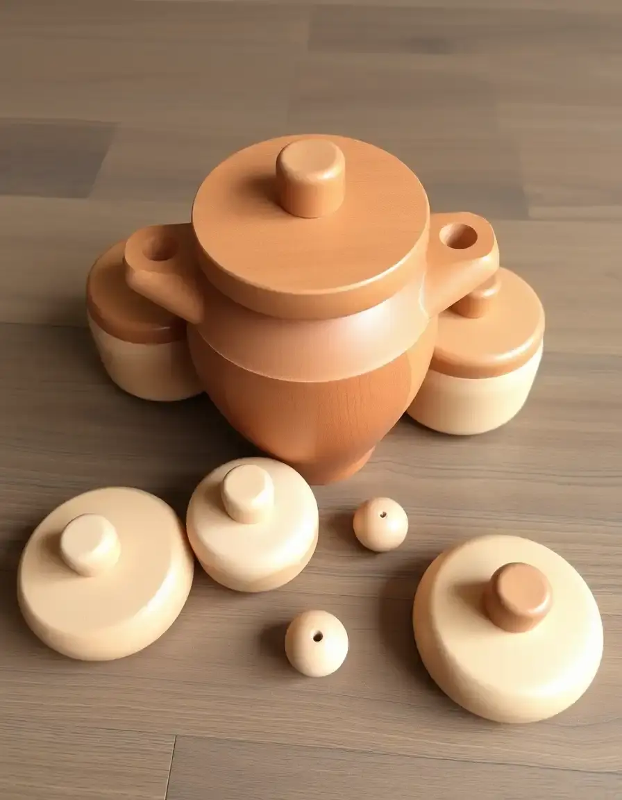 Batterie de cuisine jouet en bois casseroles et couvercles