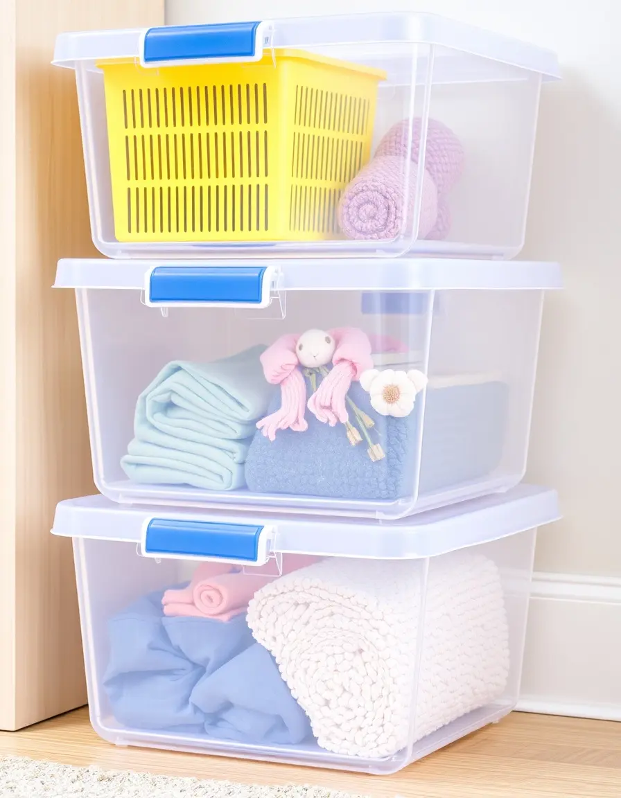 Storage Bin Stackable : Bac de rangement transparent empilable pour meuble cuisine