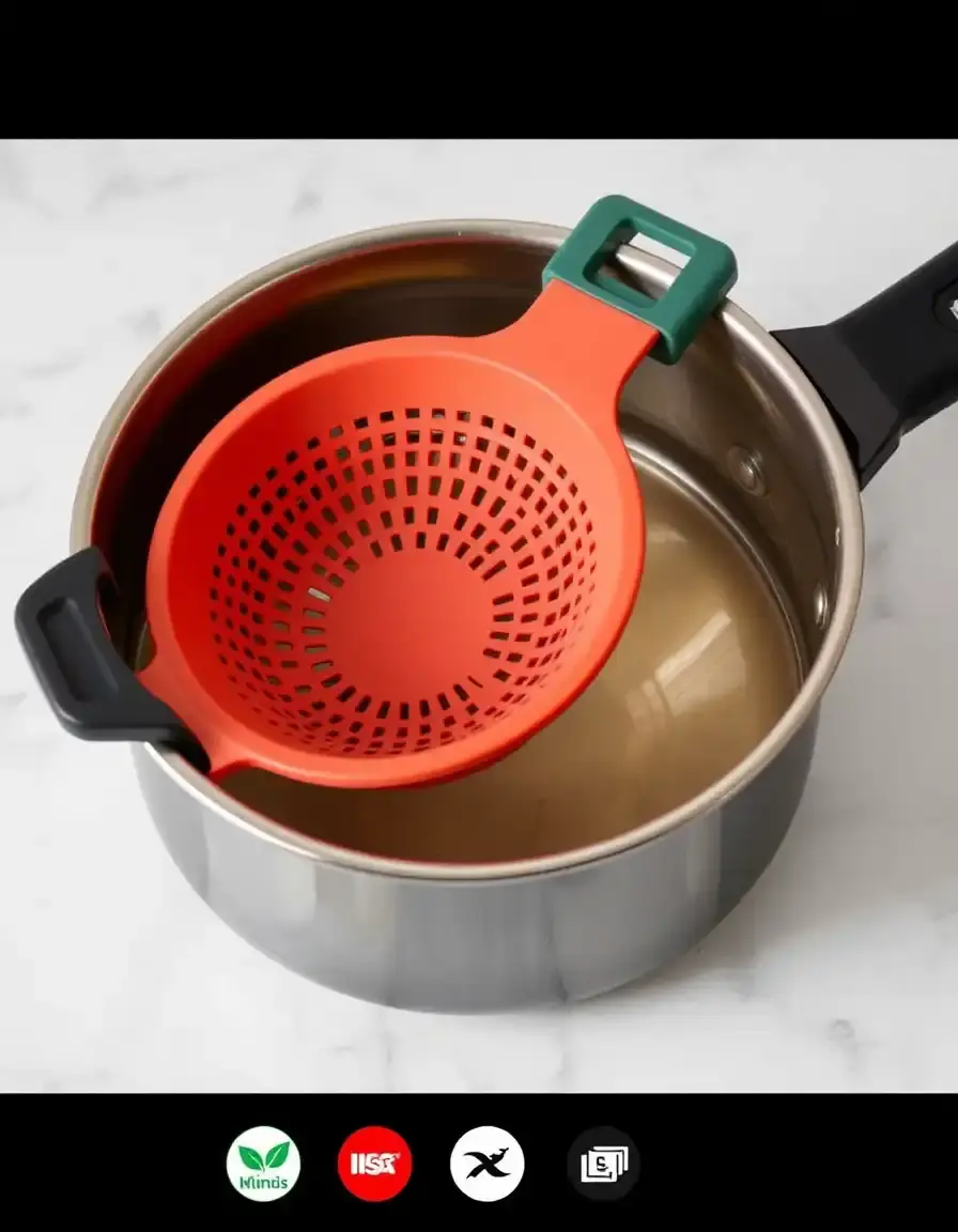 Passoire en silicone clipsable sur casseroles et poêles