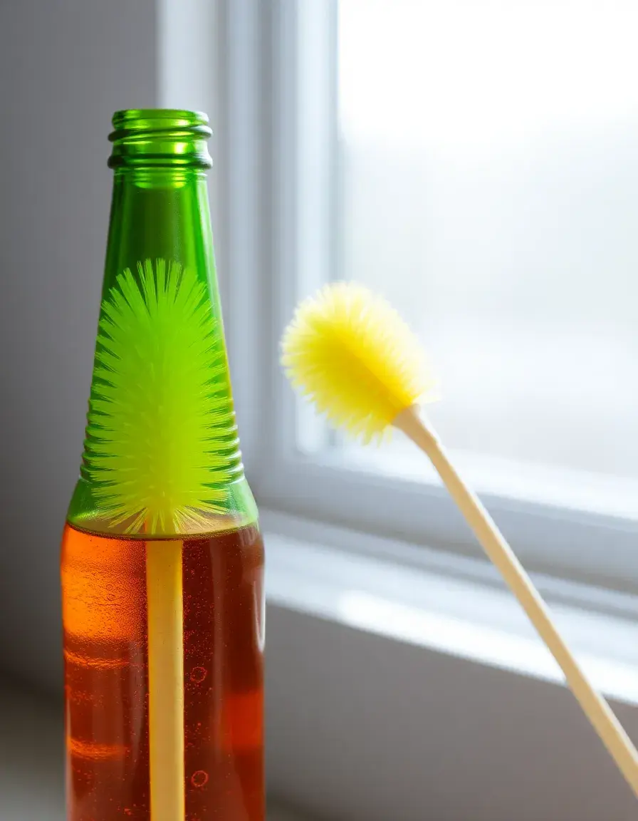 Goupillon long pour nettoyage de bouteilles avec poils en nylon