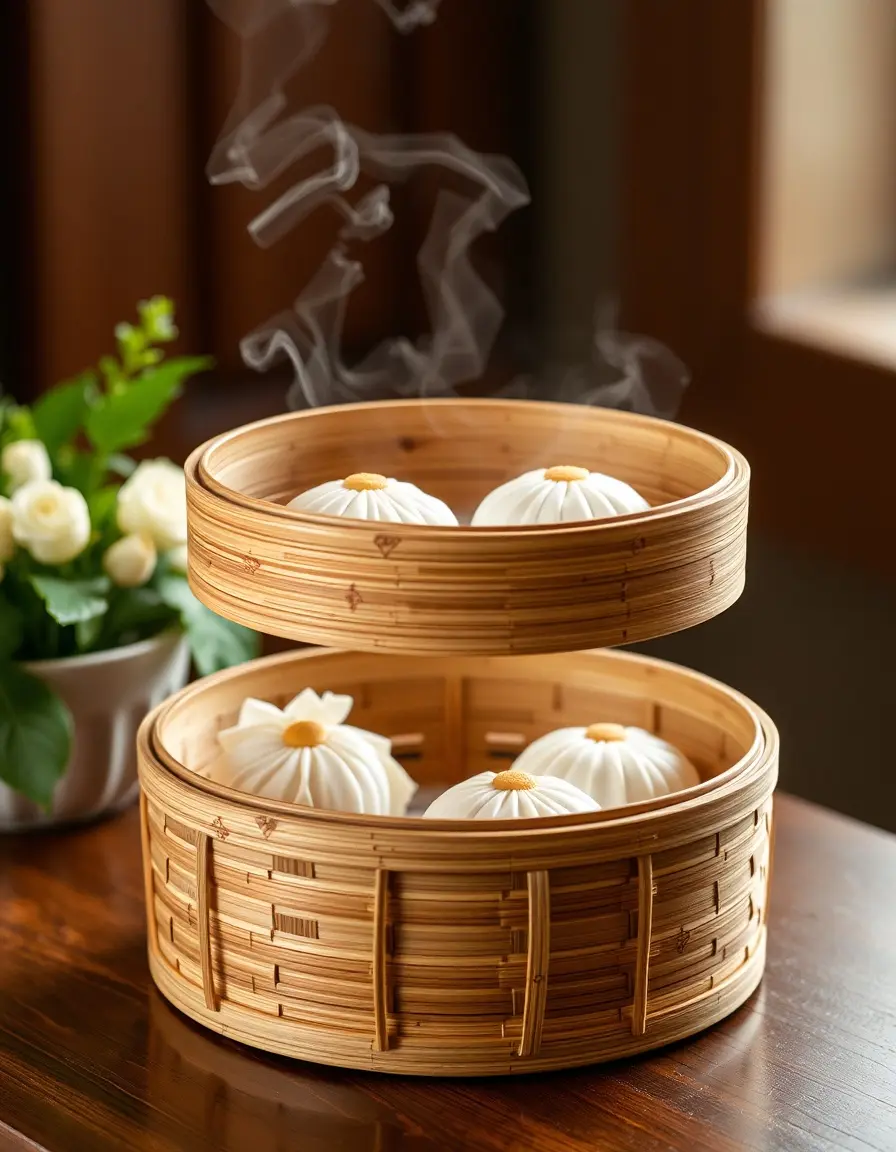 Panier vapeur en bambou à deux étages pour chinois cuisine