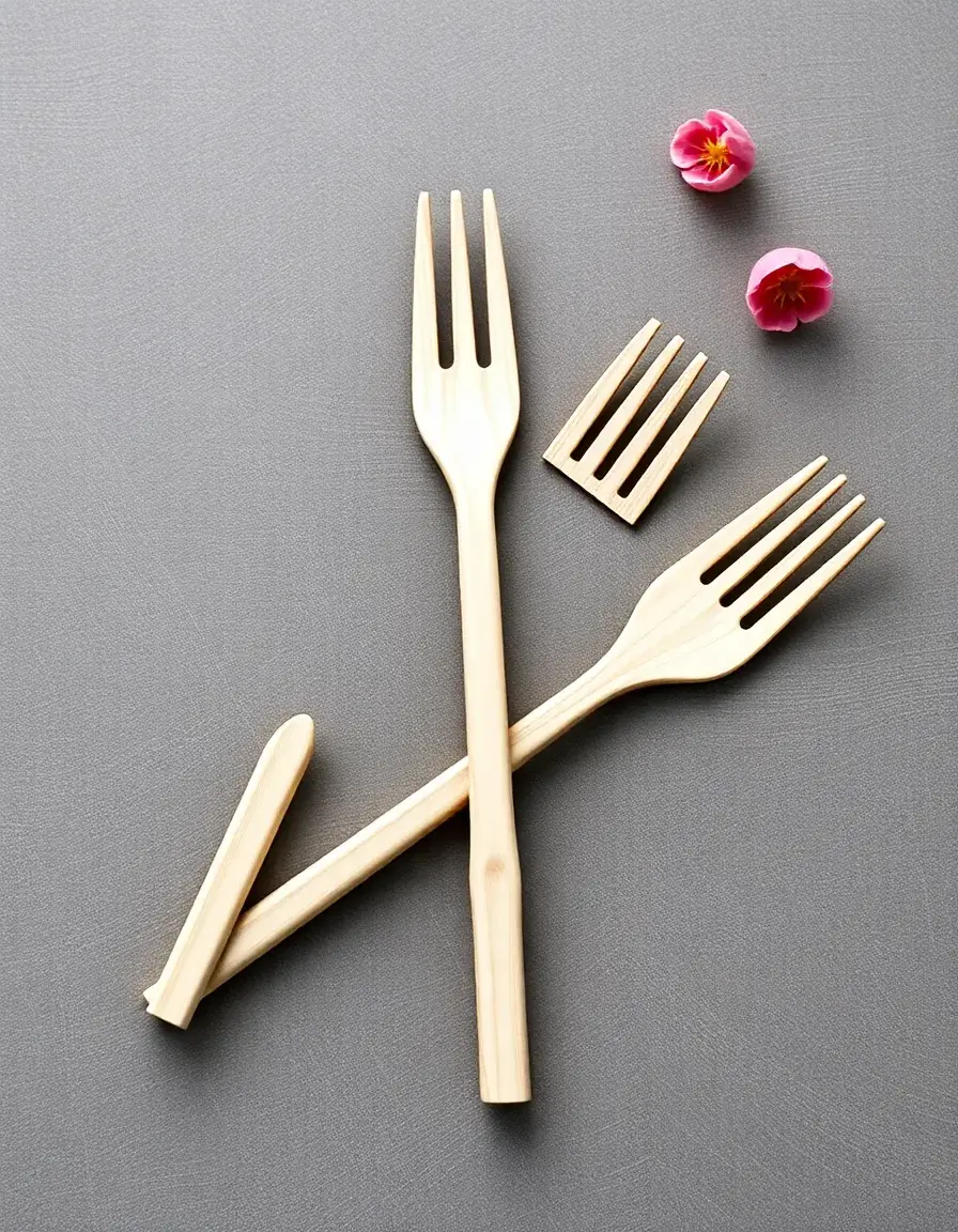 Set de fourchettes en bambou teinté blanc