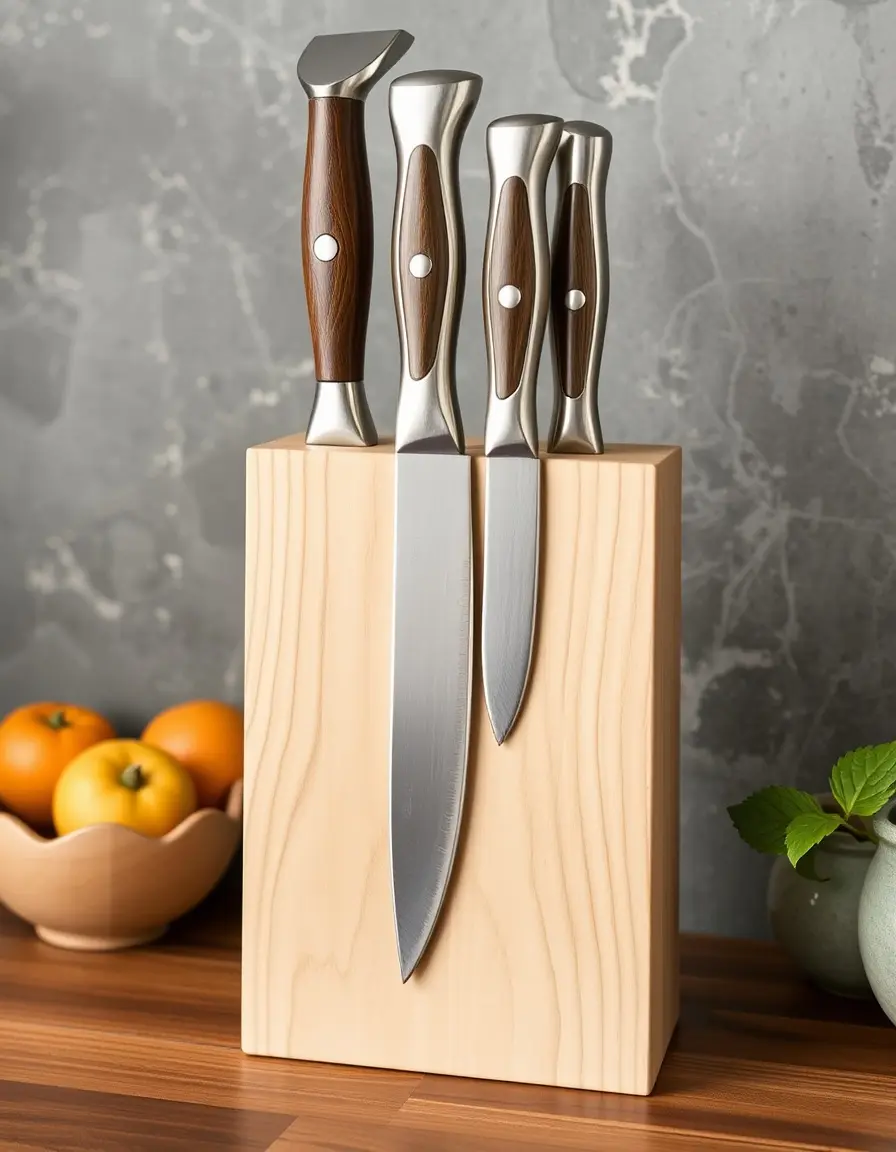 Bloc porte-couteaux en bois blanc design