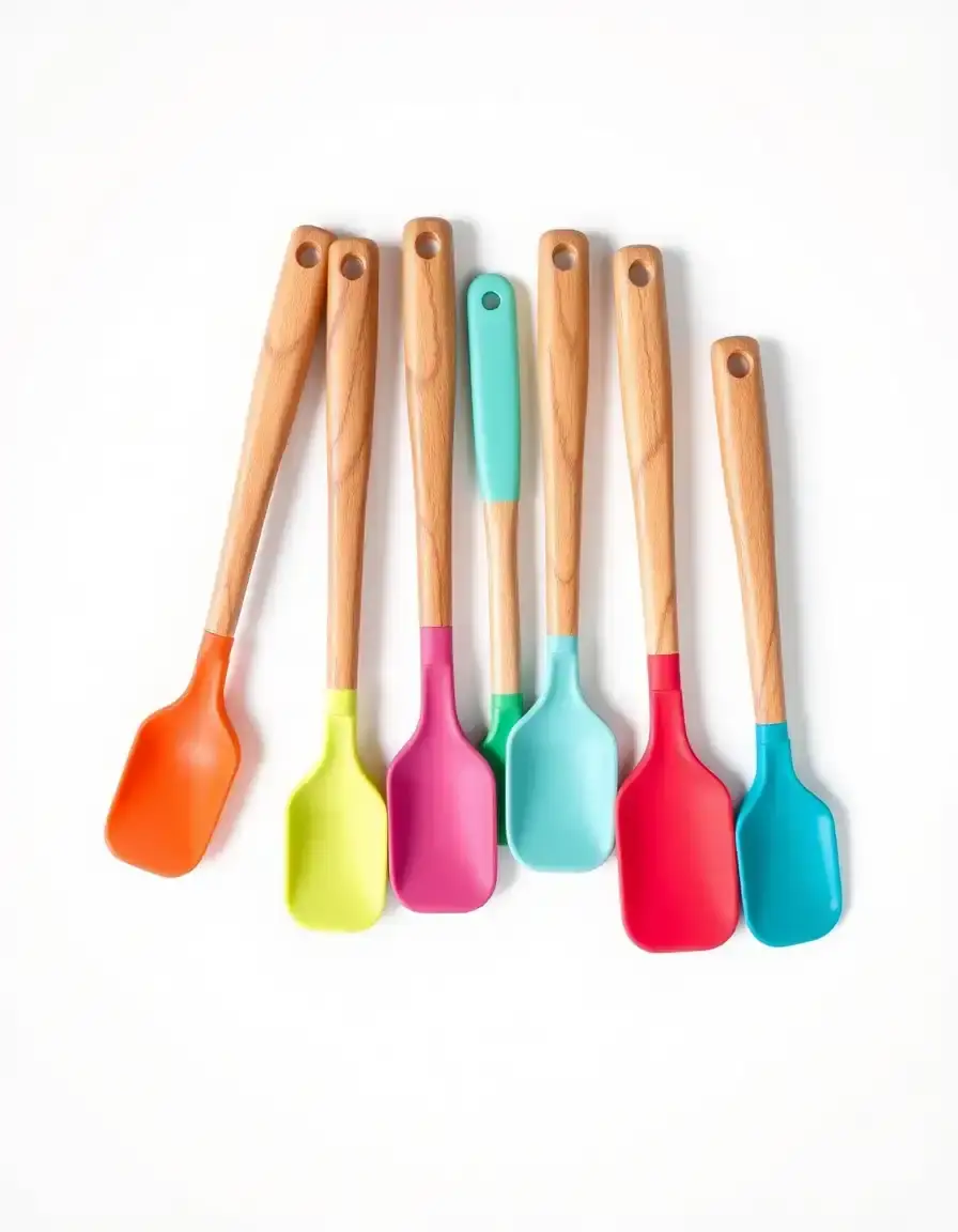 Lot de spatules en silicone colorées avec manches en bois