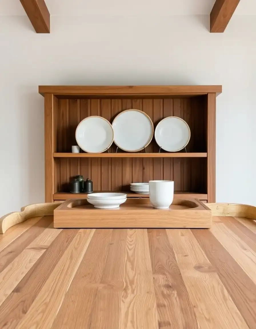 Plateau de service central en bois naturel
