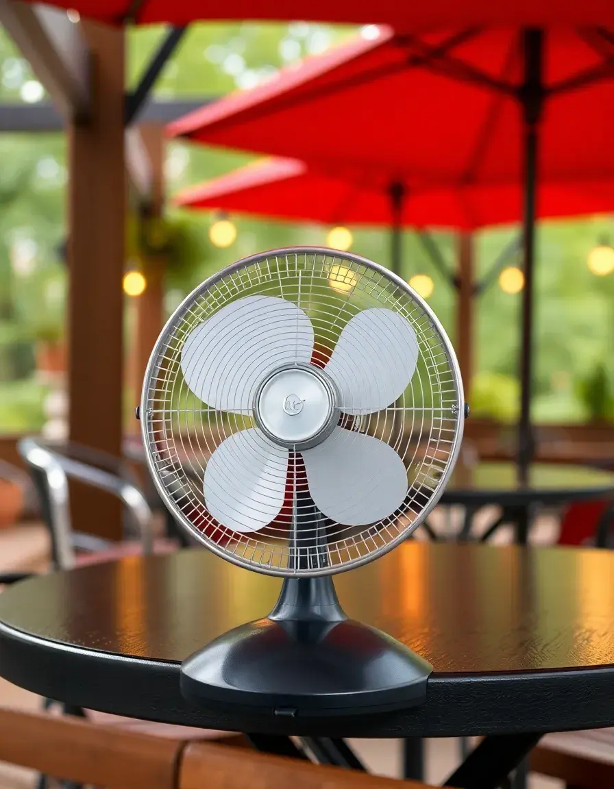 Petit ventilateur à pince pour table de jardin