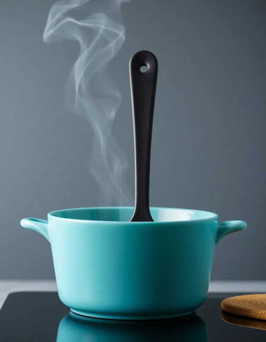 Louche en silicone noir résistant à la chaleur sur plan de travail