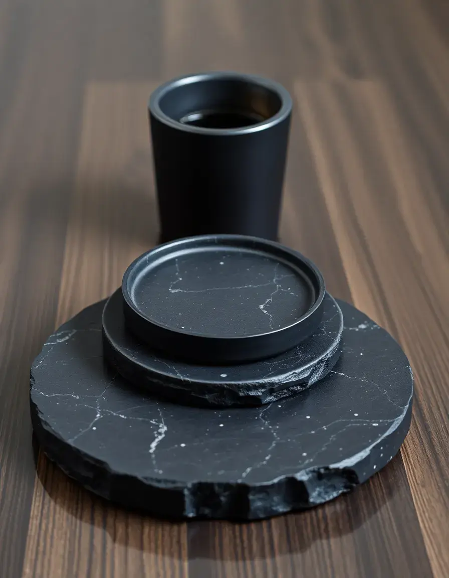 Dessous de verre en pierre noire ardoise naturelle