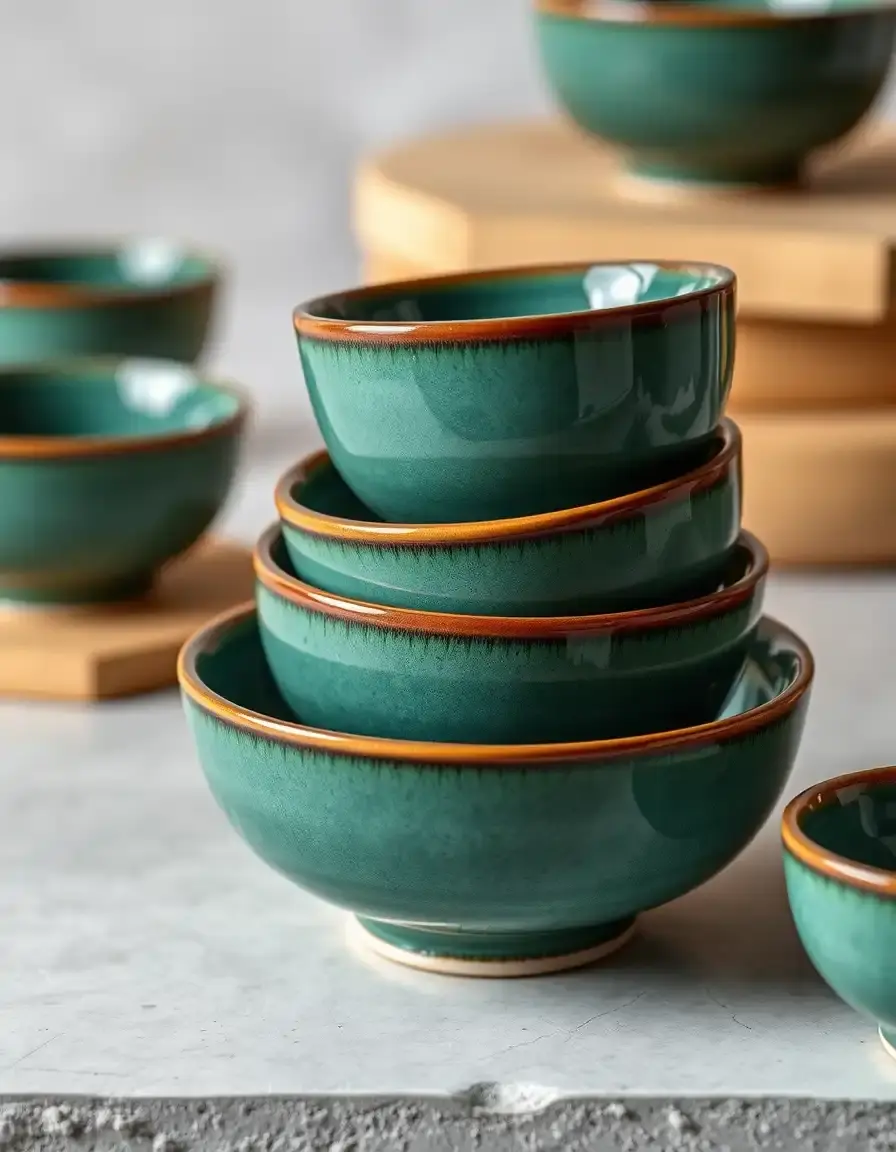 Ensemble de bols en céramique vert sauge élégants pour la table