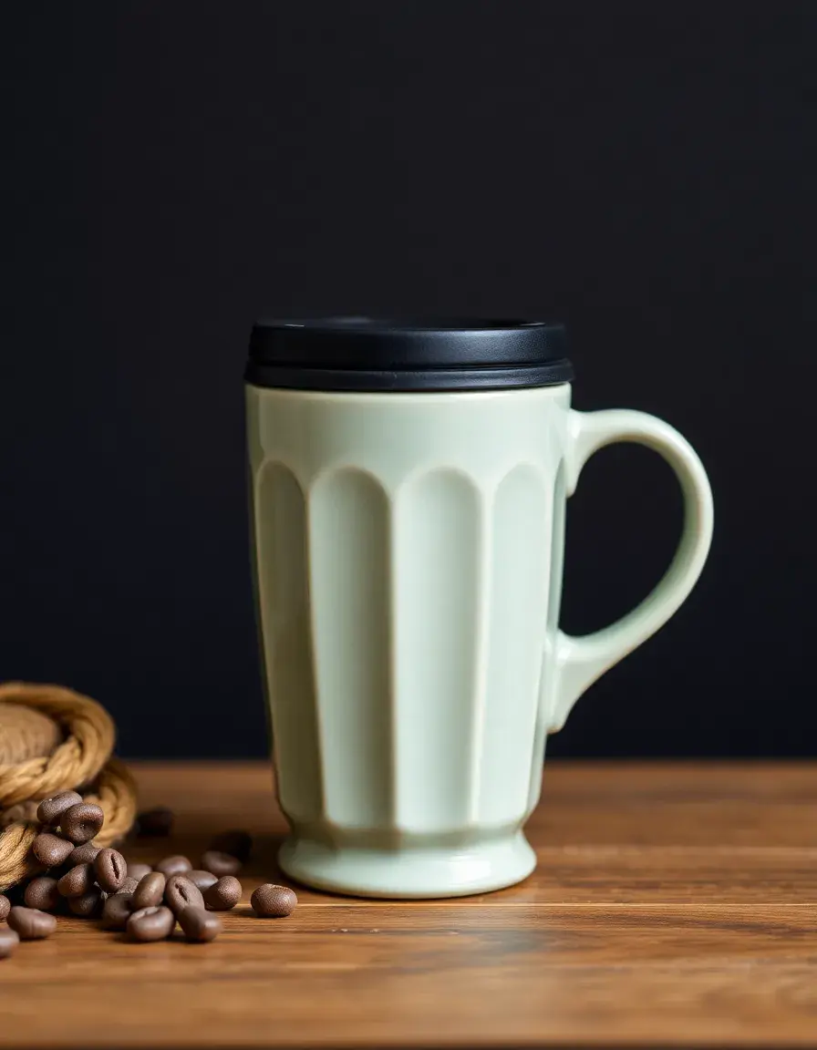 Mug isotherme avec couvercle couleur vert sauge pour café ou thé