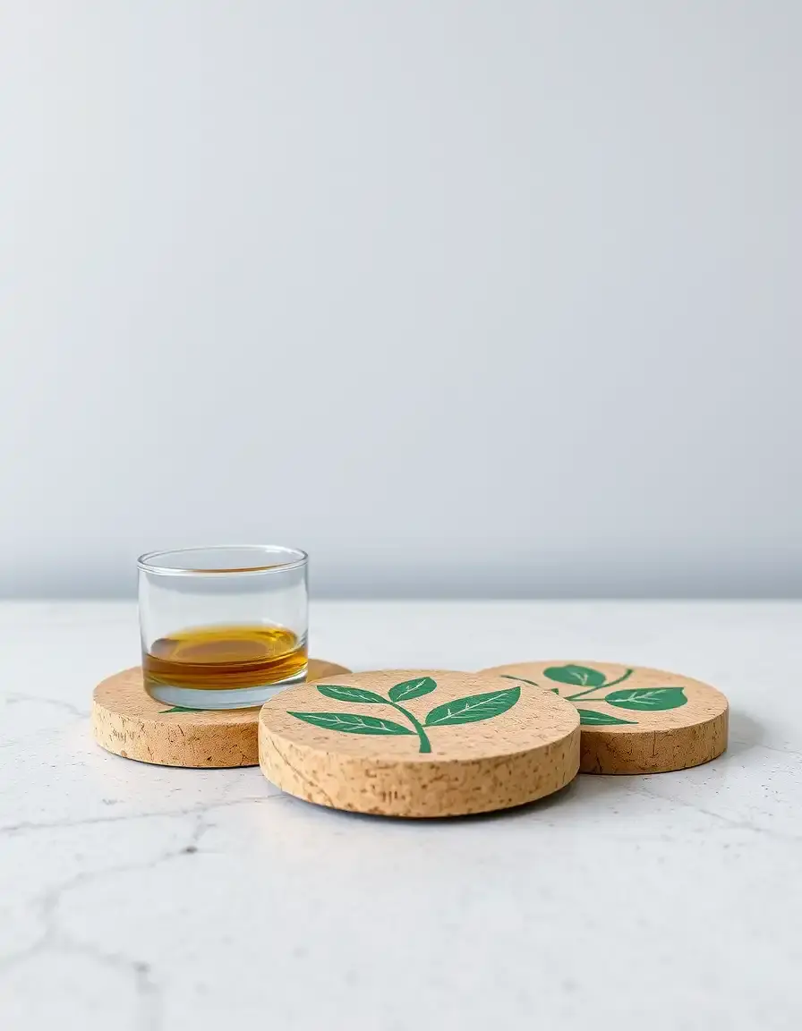 Set de sous-verres en liège avec motifs verts botaniques