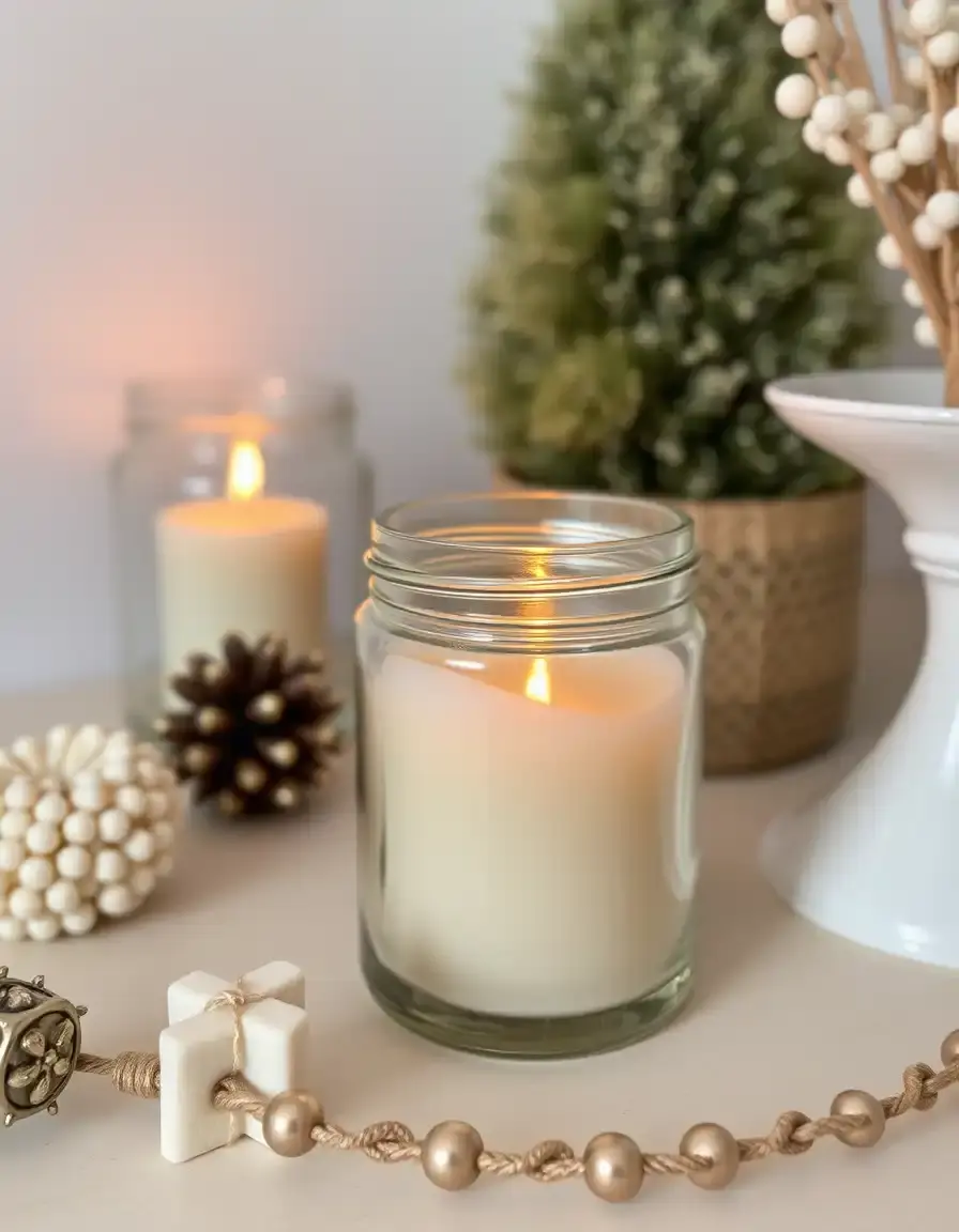 Bougie parfumée décorative dans un pot en verre ambré pour cuisine