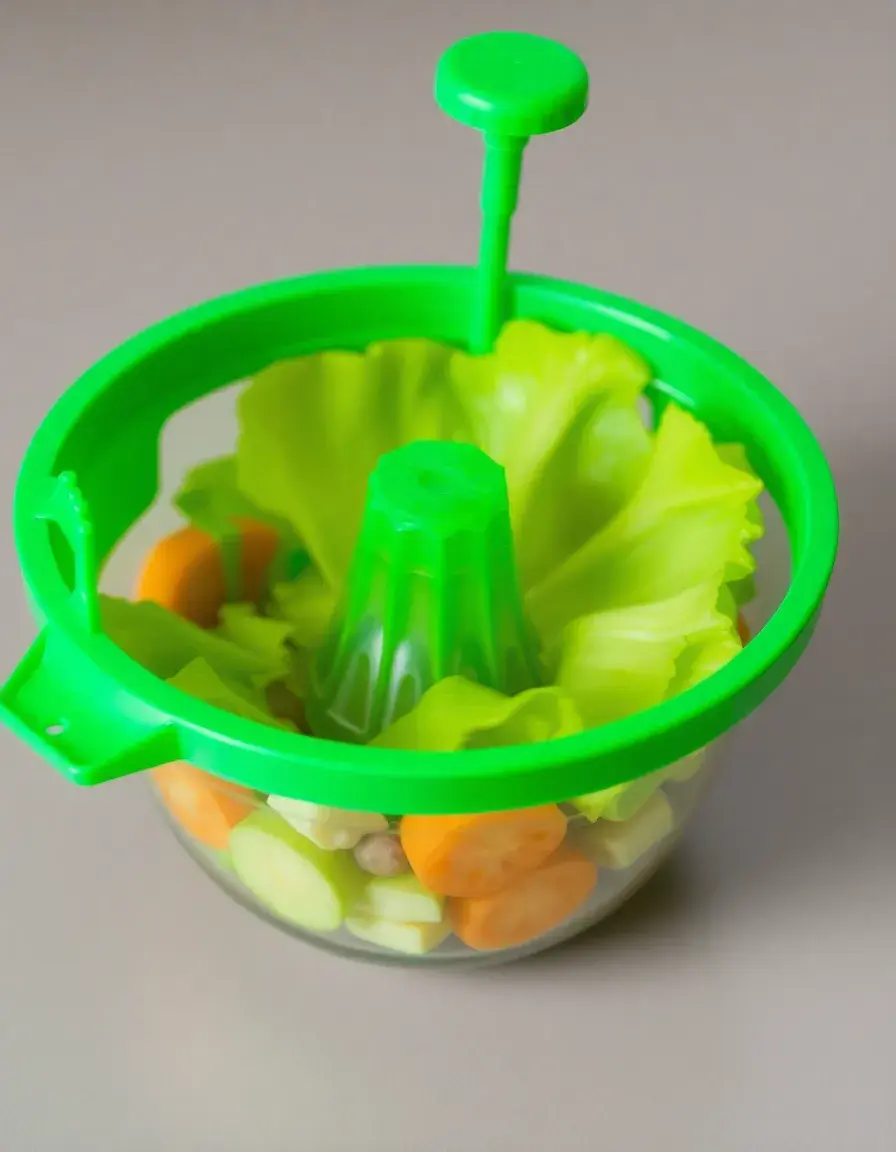 Essoreuse à salade verte en action.