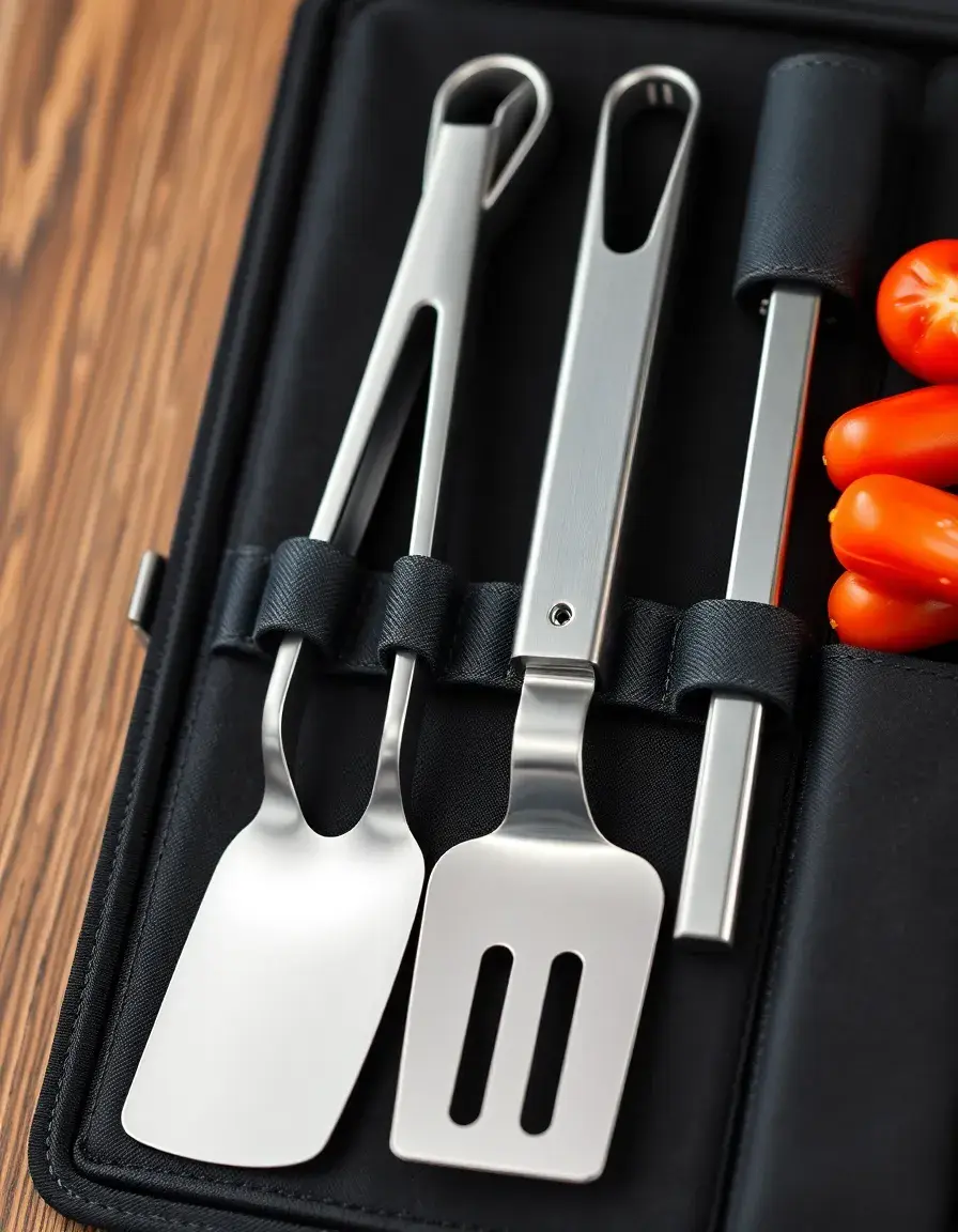 Set d'ustensiles BBQ en acier inoxydable avec mallette de transport
