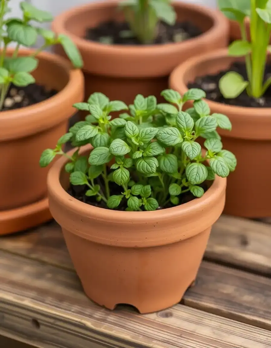 Pot à herbes aromatiques en terre cuite avec système de drainage
