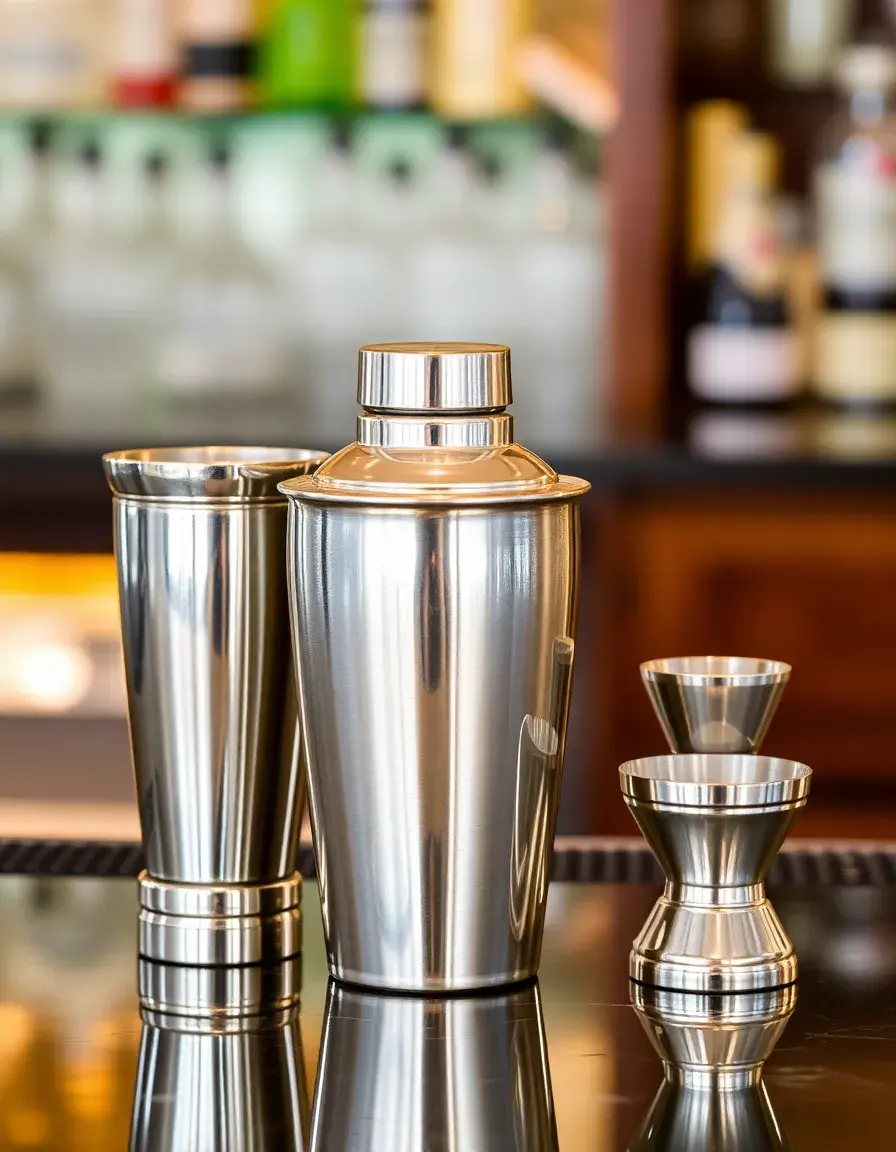 Cocktail Shaker Set professionnel en acier inoxydable sur un bar cuisine