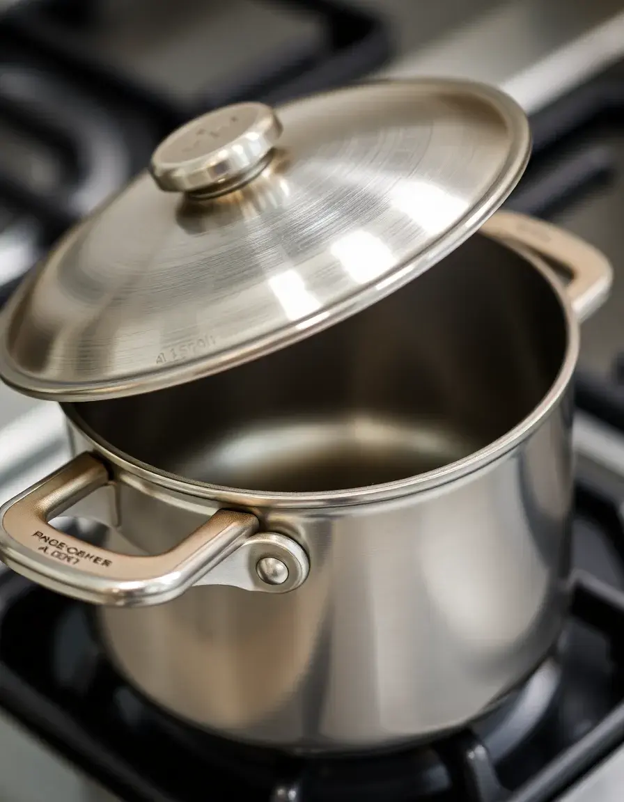 Petite casserole en inox avec couvercle sur une cuisinière