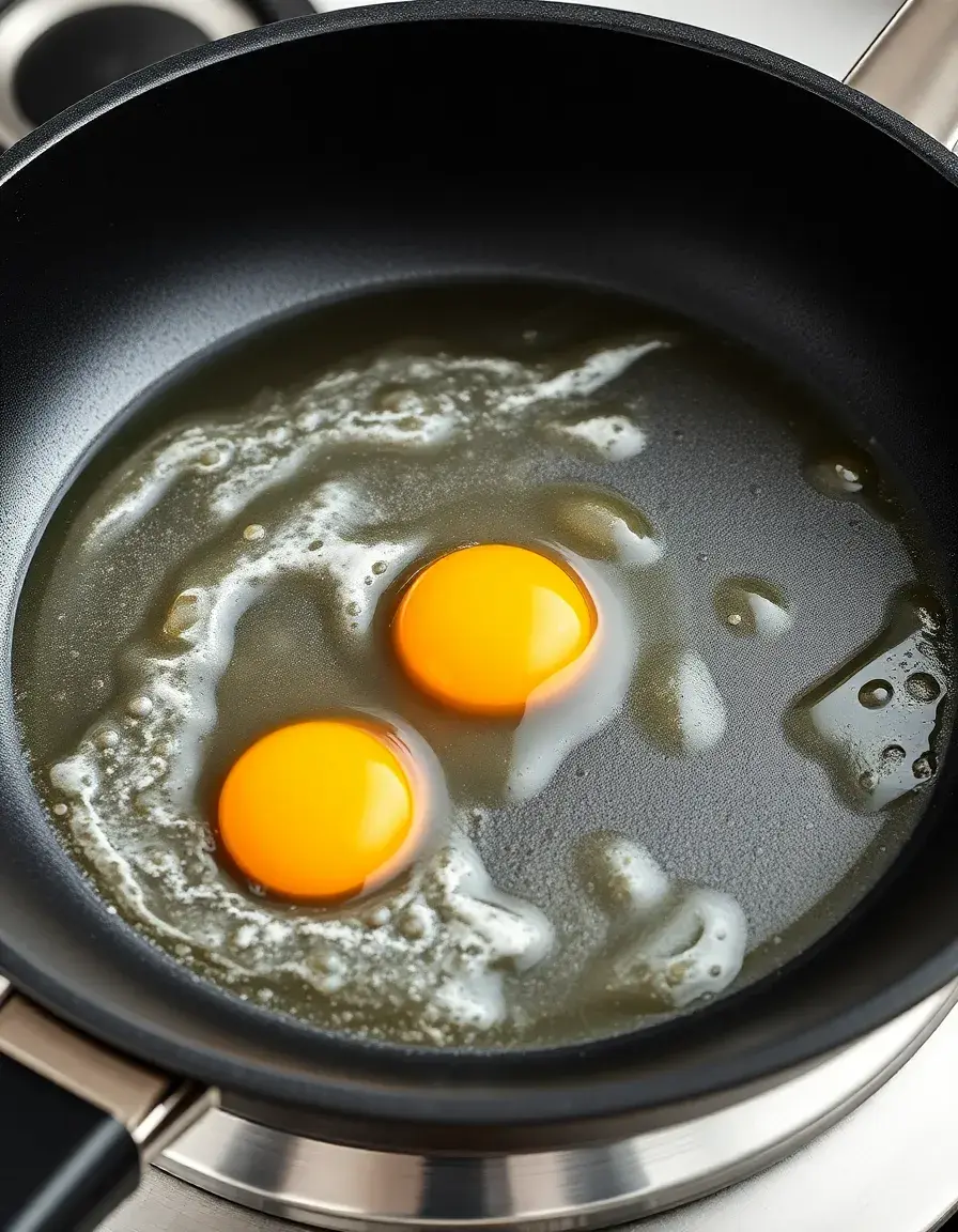 Poêle antiadhésive avec base en inox cuisant des œufs