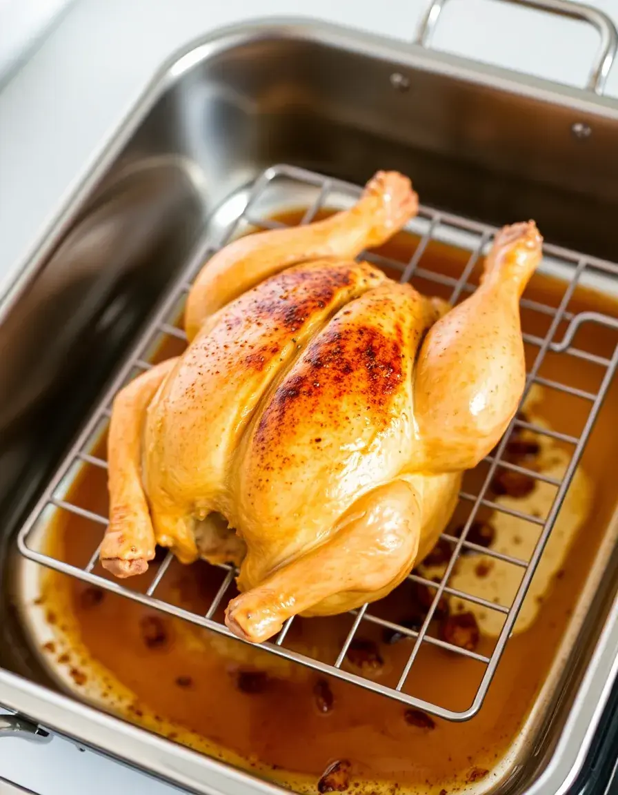Plat à rôtir en inox avec grille et poulet rôti