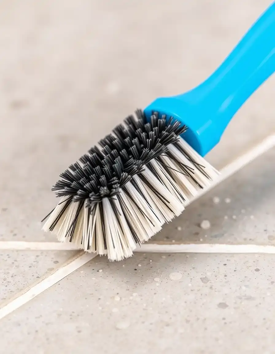Brosse de nettoyage pour joints de carrelage cuisine mural avec poils rigides.