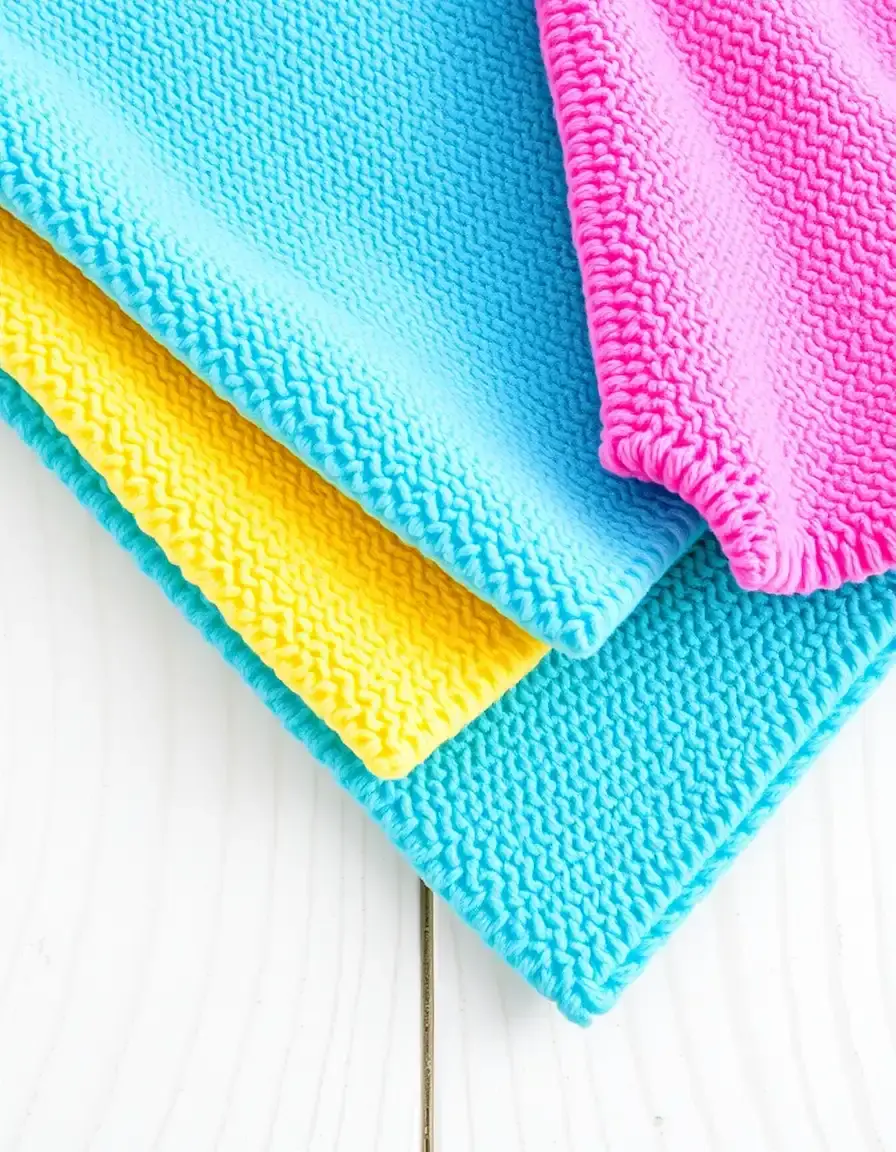 Ensemble de chiffons en microfibre colorés pour nettoyer le carrelage.