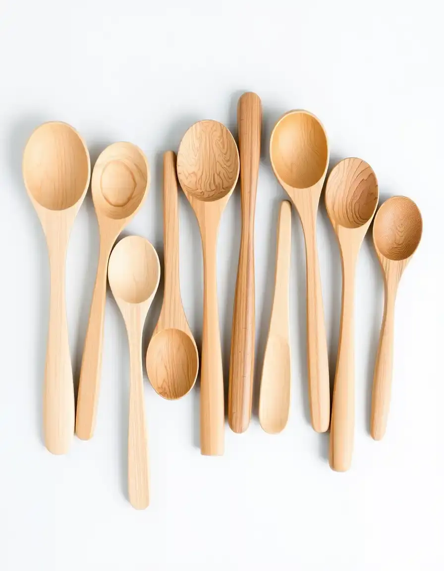 Set de cuillères en bambou naturel de différentes formes