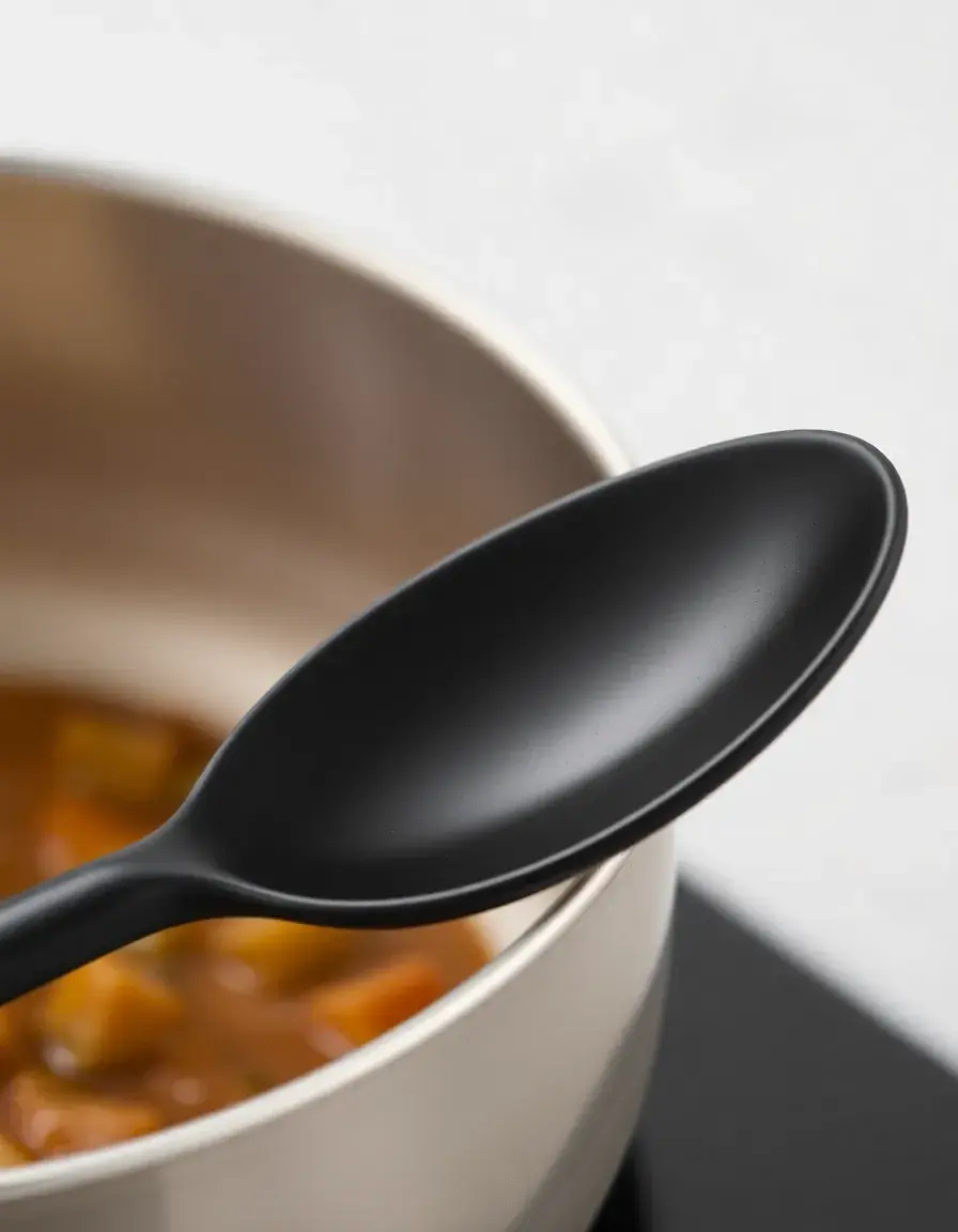 Cuillère de cuisine noire en nylon anti-rayures