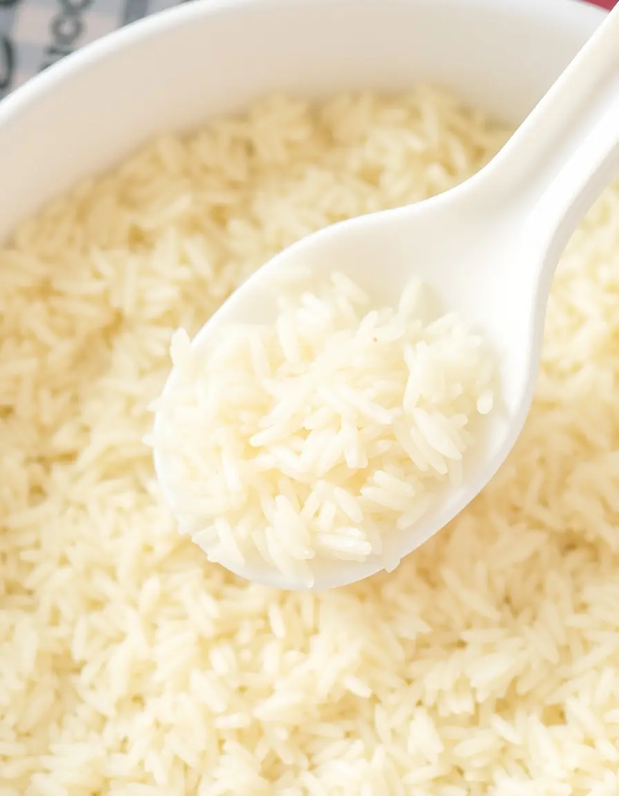Cuillère à riz en plastique servant du riz blanc