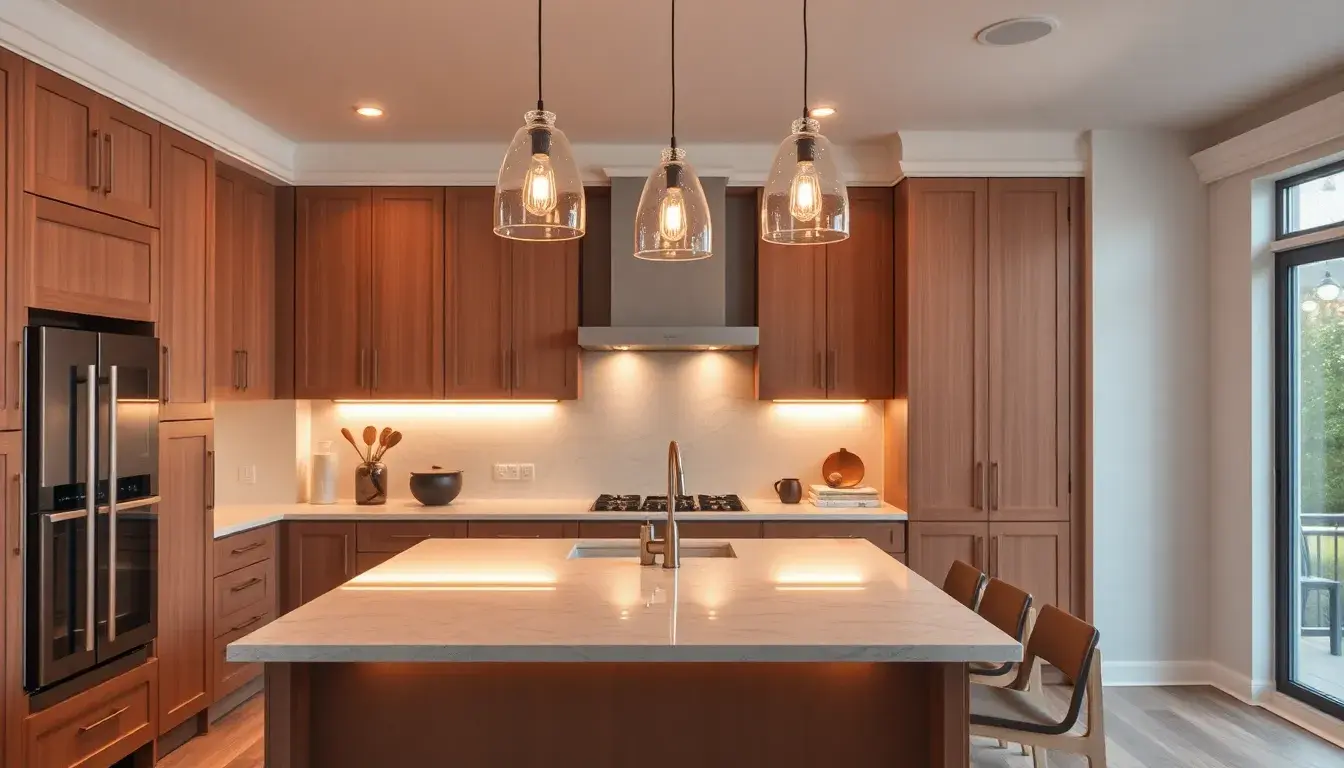 Luminaire pour cuisine moderne avec suspensions design et éclairage LED sous les meubles