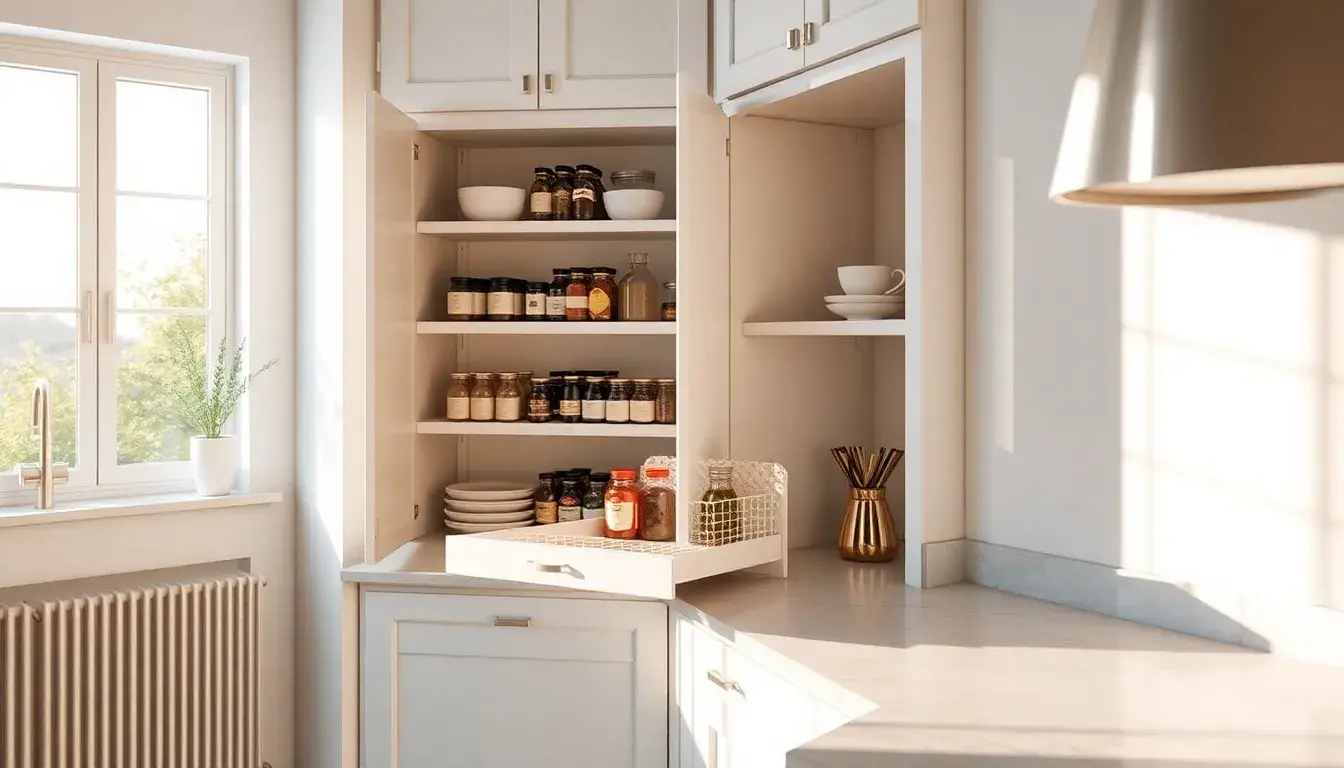Meuble d angle cuisine avec plateau pivotant et épices organisées