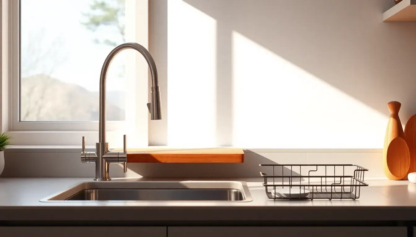 Meubles éviers de cuisine modernes avec accessoires organisateurs et planche en bambou
