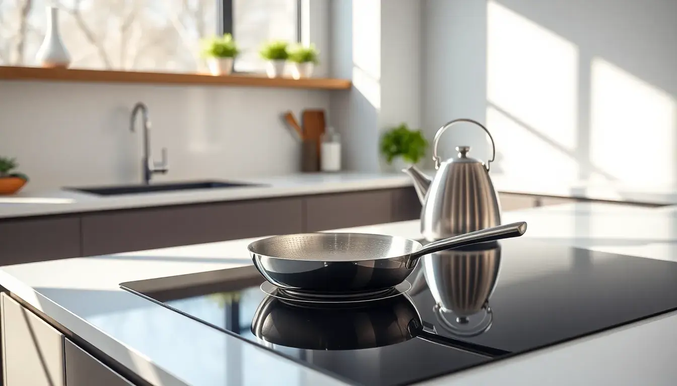 Batterie de cuisine induction élégante sur une plaque de cuisson moderne
