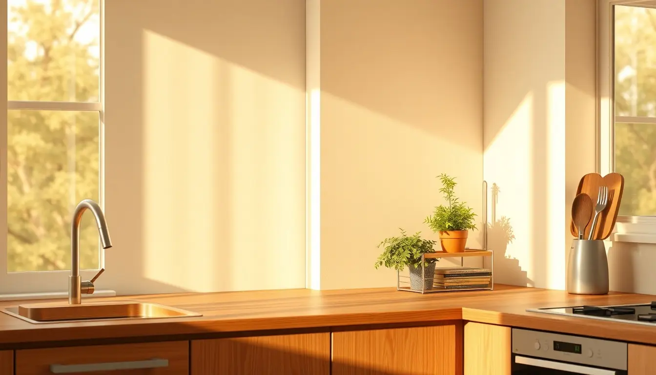 Aménagement angle cuisine moderne avec un plateau tournant et des accessoires de rangement