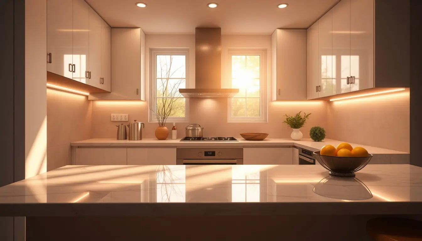 Luminaire cuisine moderne avec éclairage LED sous les placards de cuisine