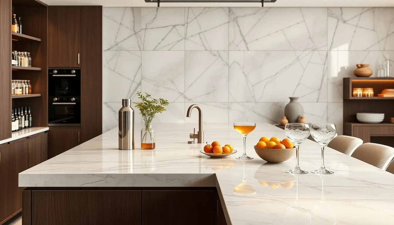 Accessoires de barre cuisine en acier inoxydable sur un comptoir moderne