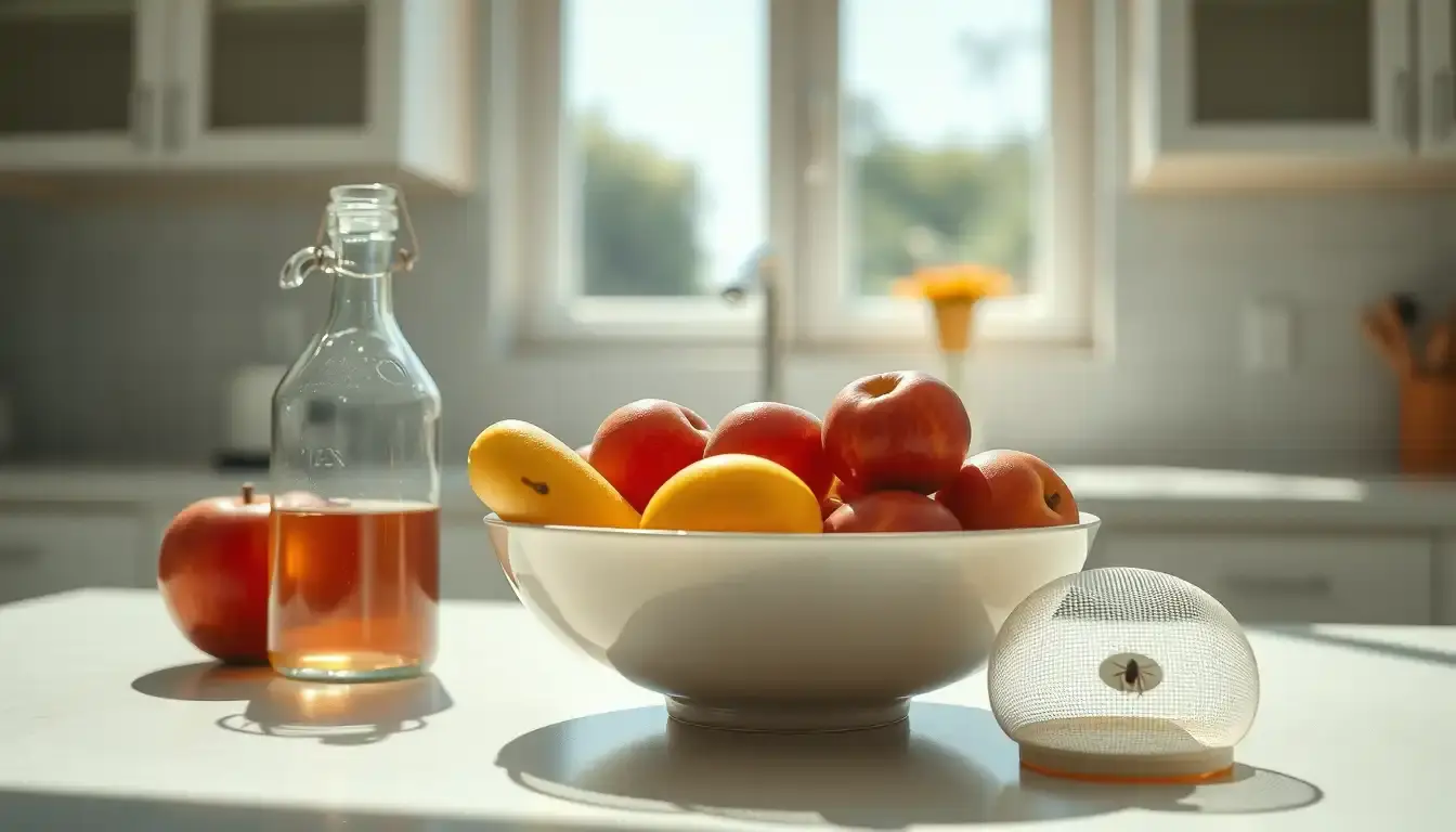 Cuisine lumineuse avec astuces pour éradiquer des moucherons dans une cuisine