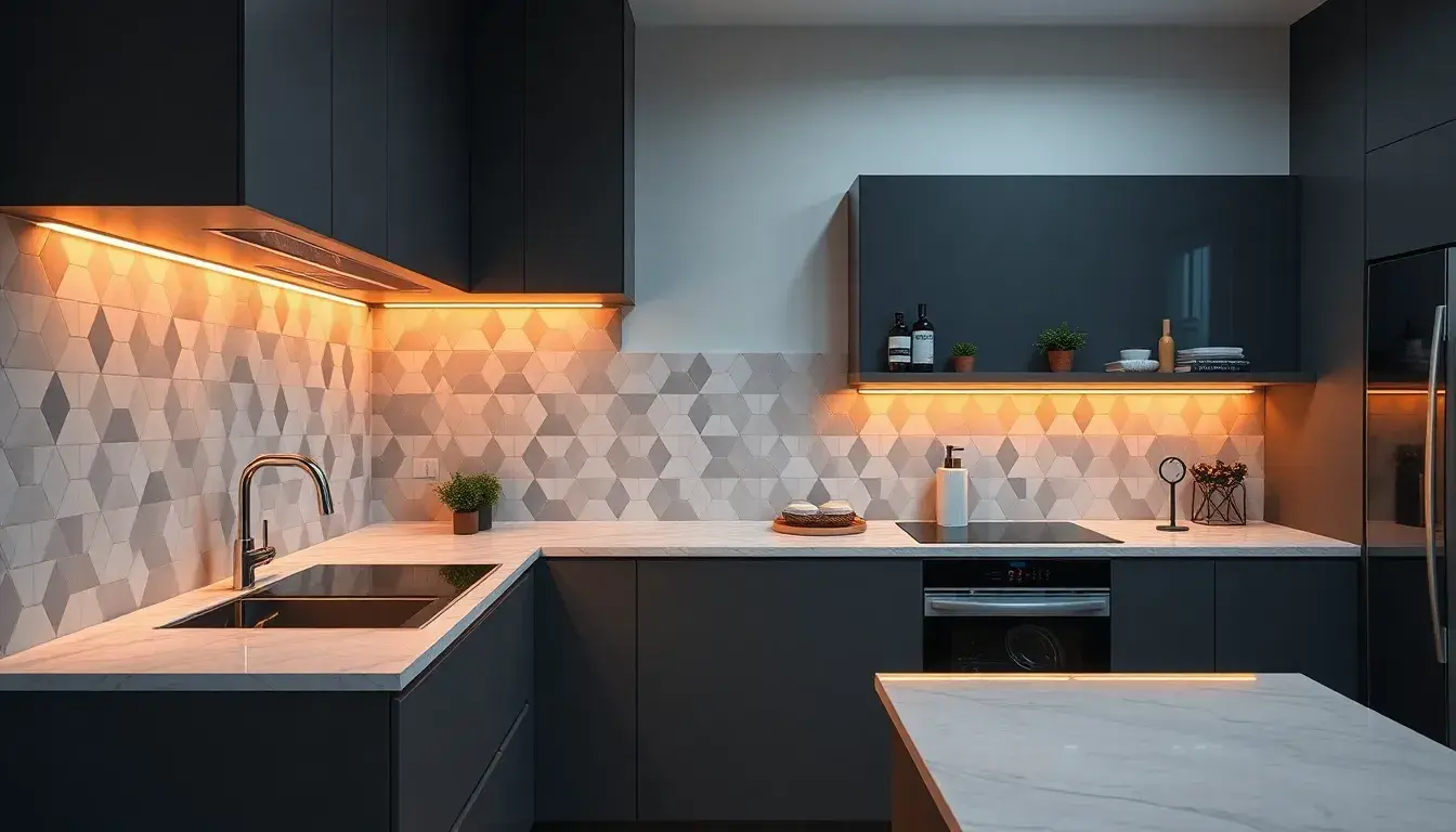 Crédence cuisine moderne avec éclairage LED et design épuré