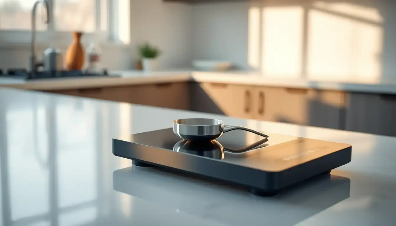 Balance de cuisine numérique élégante avec accessoires de précision sur un comptoir de marbre