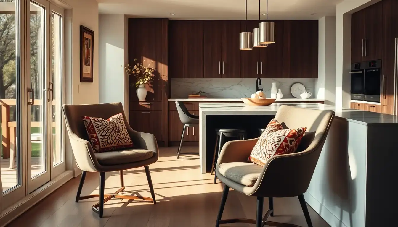 Aménagement intérieur d'une cuisine lumineuse avec une chaise cuisine confortable