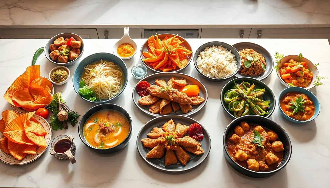 Table de cuisine garnie de plats internationaux illustrant le meilleur cuisine du monde classement 2024